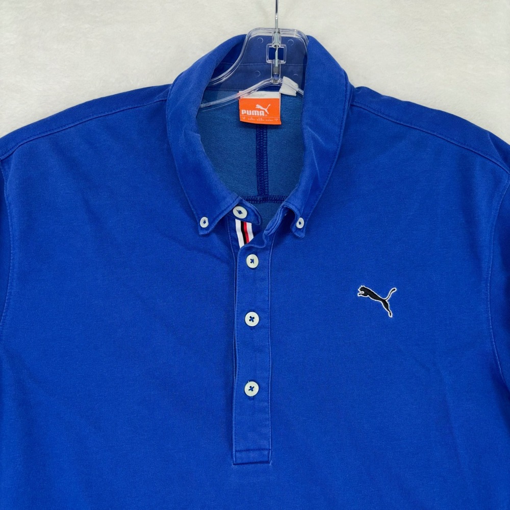 Puma Mens Long Sleeve Polo Shirt Blue Dry Cell Button Down Sportlifestyle M